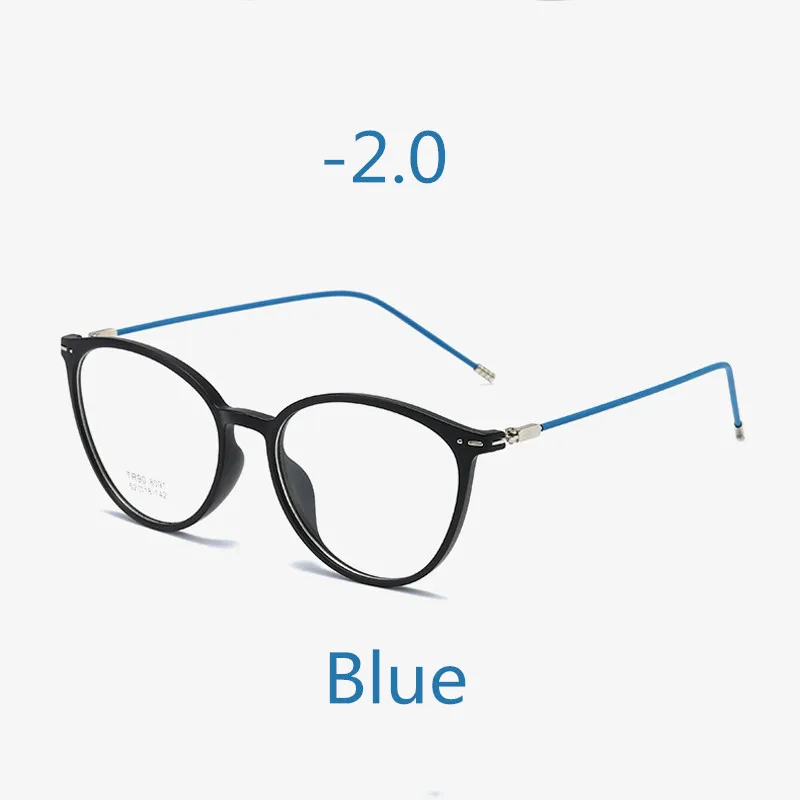 Blue -2.0 Elbru ультралегкие очки кошачий глаз для близорукости женские и мужские TR90 прозрачная оправа готовые очки для близоруких диоптрий-0,5~ 6,0 - Цвет оправы: Blue -2.0