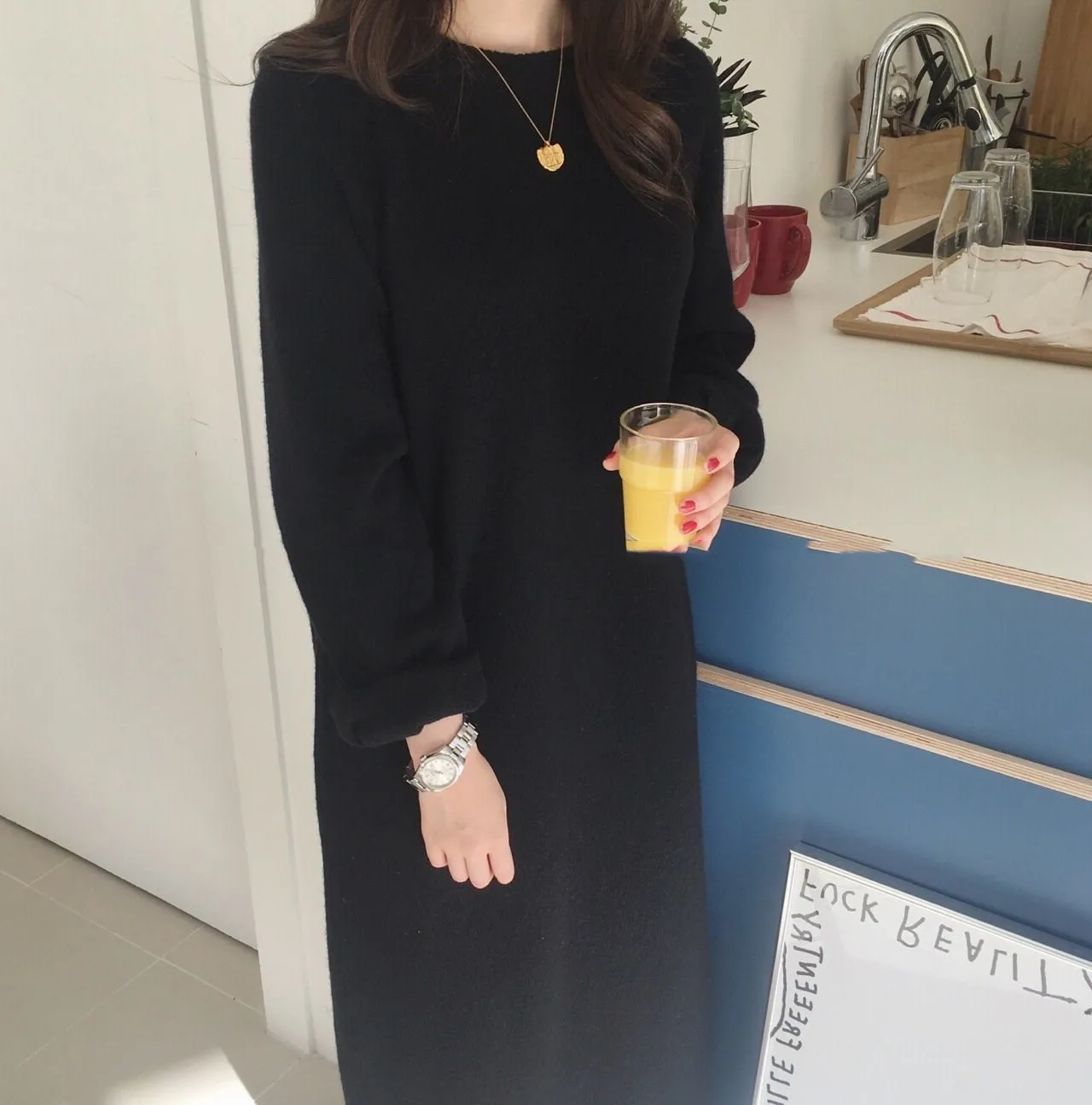 

Knitted dress women's autumn/winter 2020 new long loose-fitting large-size bottom sweater skirt.