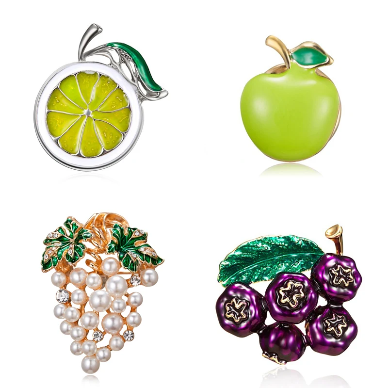 

Rhinestone Fruit Plant brooch Tangerine Slices blueberry apple Corn Grape brooches Pins Women Men Clothes Hat Scarf Jeans Decor