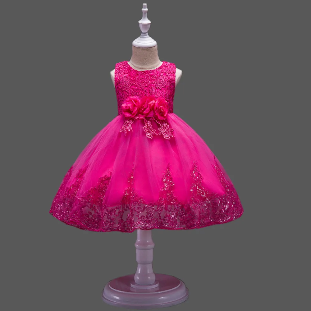 

It's YiiYa Flower Girl Dress Bow Lace First Communion Dresses For Girls Elegant Sleeveless Sequined Christmas Ball Gowns 575