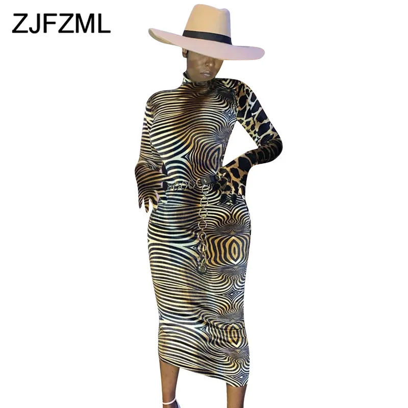 С принтом в виде окраски зебры Сексуальное Макси платье 2021 Женская Осенняя обувь