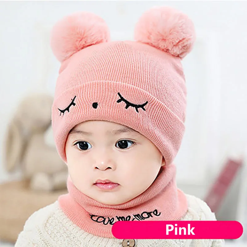 04 pink 2 шт./компл. Зима Детские шапочки с шарфом в двойной помпон Кепки вязаный теплый для маленьких мальчиков и девочек шляпа шарф-хомут с круглым воротником шарф Детские шапочки шарфы - Цвет: 04 pink