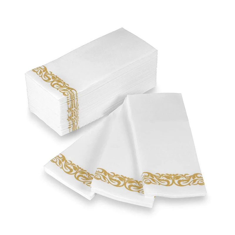 10Pcs Disposable Hand Towels Table Paper Napkins Elegant Tissue Vintage Towel White Foil Gold Birthday Wedding Party Home Decor - купить по
