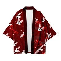 plus size 6xl 5xl 4xl 3xl red crane print loose japanese cardigan women men harajuku kimono cosplay tops blouse yukata clothing