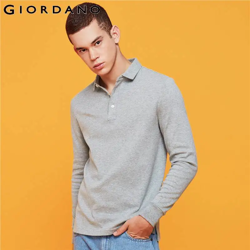 Giordano Мужская рубашка поло мужская плотная однотонная мужская рубашка-поло с длинными рукавами зимняя теплая тонкая мягкая хлопковая ткань 01019779
