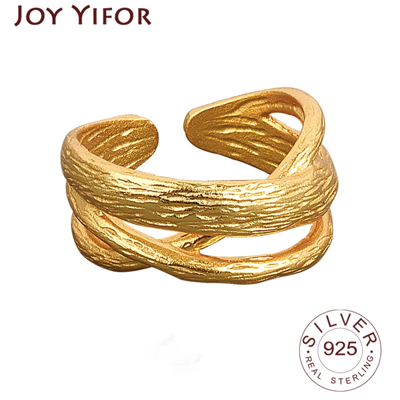 100% 925 Серебряное кольцо для женщин матовый слоистая Золотая Цвет INS