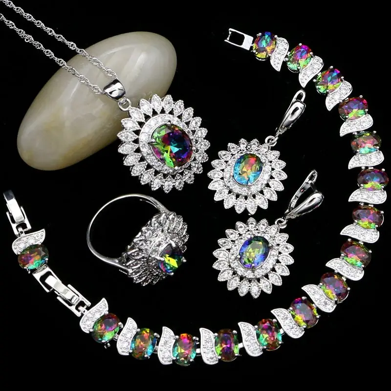 Mystic Радуга Кубический Цирконий белый кристалл невесты Ювелирные наборы для
