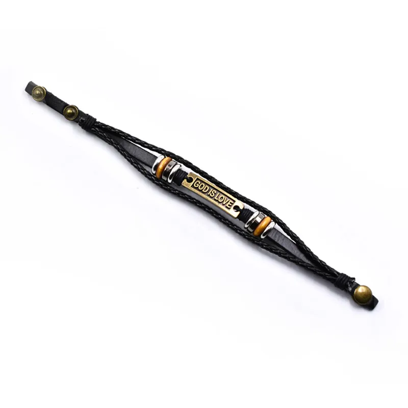 

Fashion GOD IS LOVE Leather Bracelet Sign Metal Women Men Bangle Goth Jewelry Multilayer Bracelets For Friends Gifts Wholesale