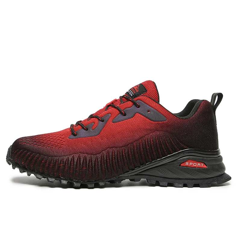 Red Black Road Jogging Shoes For Men Mesh Breathable Slip-On Male Trail Running Sneakers Outdoor Travel Tennis Shoes Size 40-50