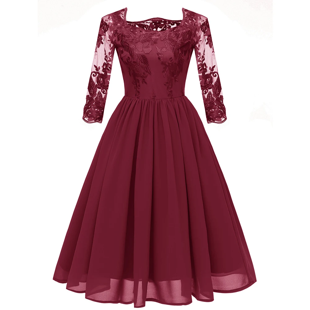 Женское платье с цветочной вышивкой Сетчатое + шифоновое модная вечерняя одежда