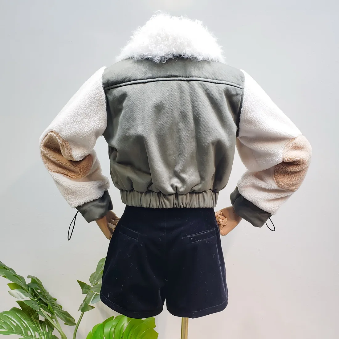 L77street Harajuku стиль ниша пушистые рукава милый Ягненок меховой воротник Короткая секция толстый хлопок Мягкий мульти-карман куртка женская