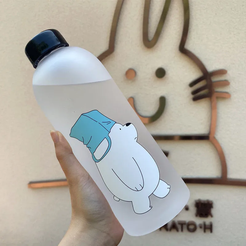 

1000ml Cute Bear Plastic Water Bottle Leak-proof Large Capacity for Transparent Frosted Juice Cup