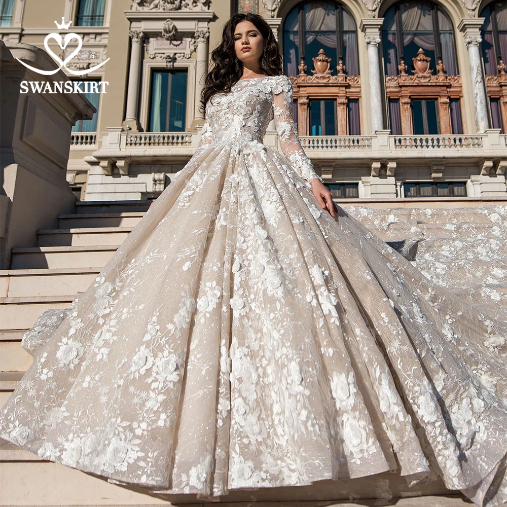 Роскошное Свадебное платье с цветочным рисунком Swanskirt AW13 бальное длинными