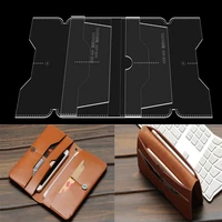 1set diy leather sewing acrylic pattern kraft paper template magnetic snap bifold long wallet business card men version tools