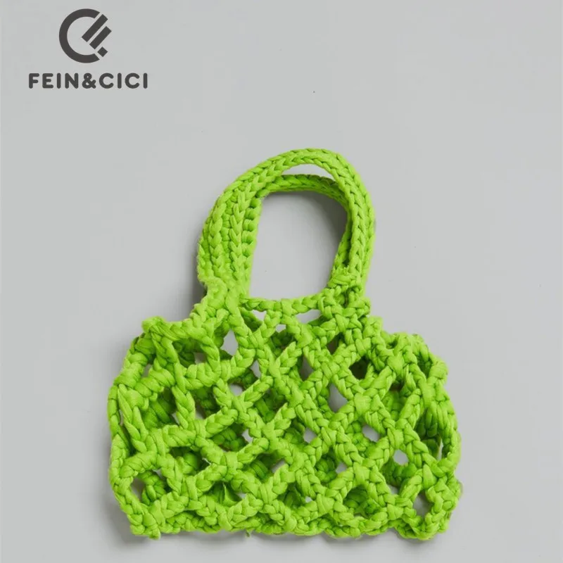 Женская плетеная Сумка-тоут цвет зеленый/желтый/фиолетовый |