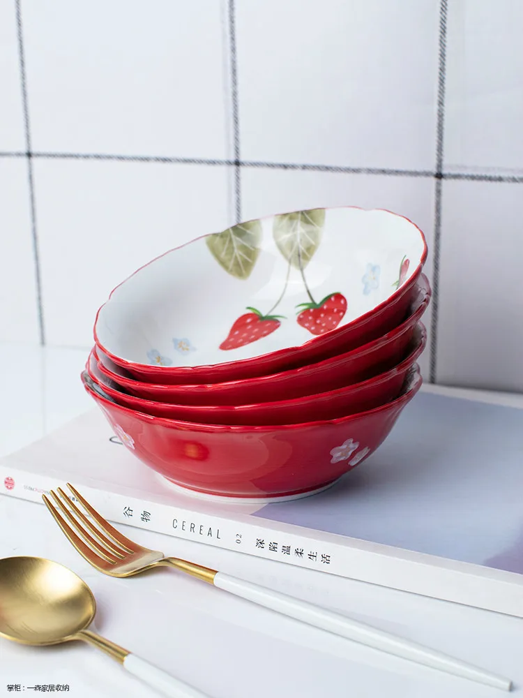 Strawberry ceramic fruit salad bowl breakfast creative household tableware noodle soup dessert | Дом и сад
