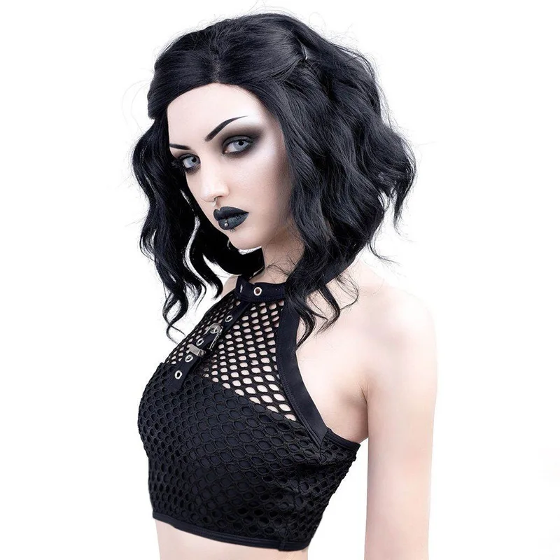 

GothGotik Gothic Sexy Black Hollow Out See Through Camis Crop Tops For Women Summer Casual Streetwear Goth Party Club Outfit
