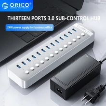 ORICO USB 3.0 Industrial HUB 7/10/13 ABS USB OTG Splitter On/Off Switch With 12V Power Adapter Support Charger For Computer