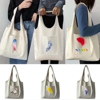 tote bag canvas bag womens shopper commuter vest bag color feather series grocery handbags pure cotton folding eco shopper bag