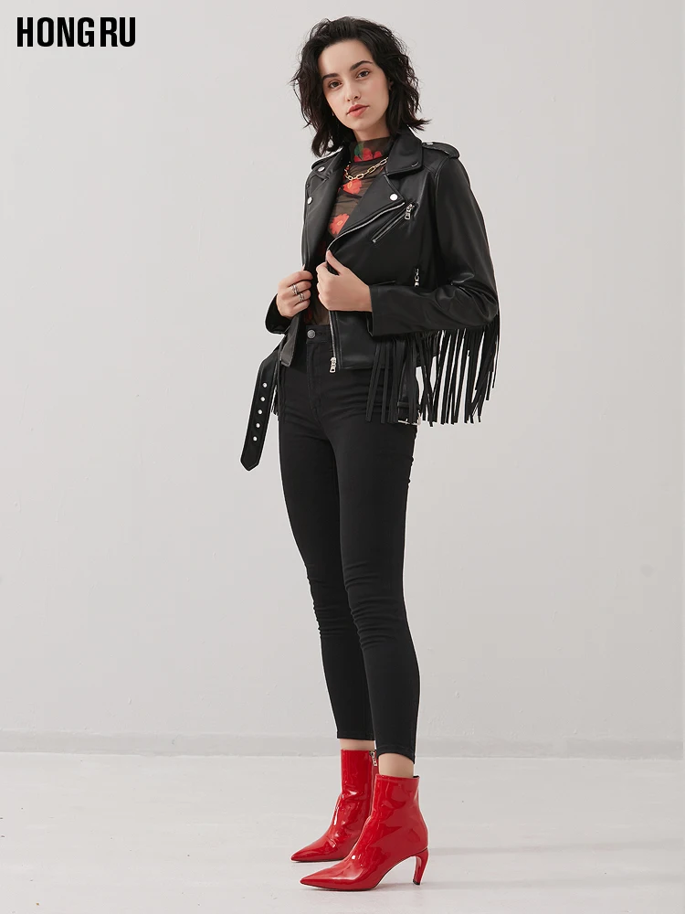 

New Autumn Leather Fringed Jacket Women's Tassel Spring PU Leather Coat Short Slim Fit Waist Motorcycle Fashion Fringed Jacket