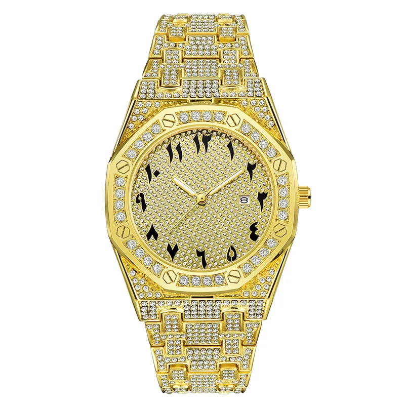 

Hip Hop Cool Brand Watches Men Fashion Alloy Band Diamond Luxury Business Gold Date Quartz Watch Montres de Marque de Luxe 2021