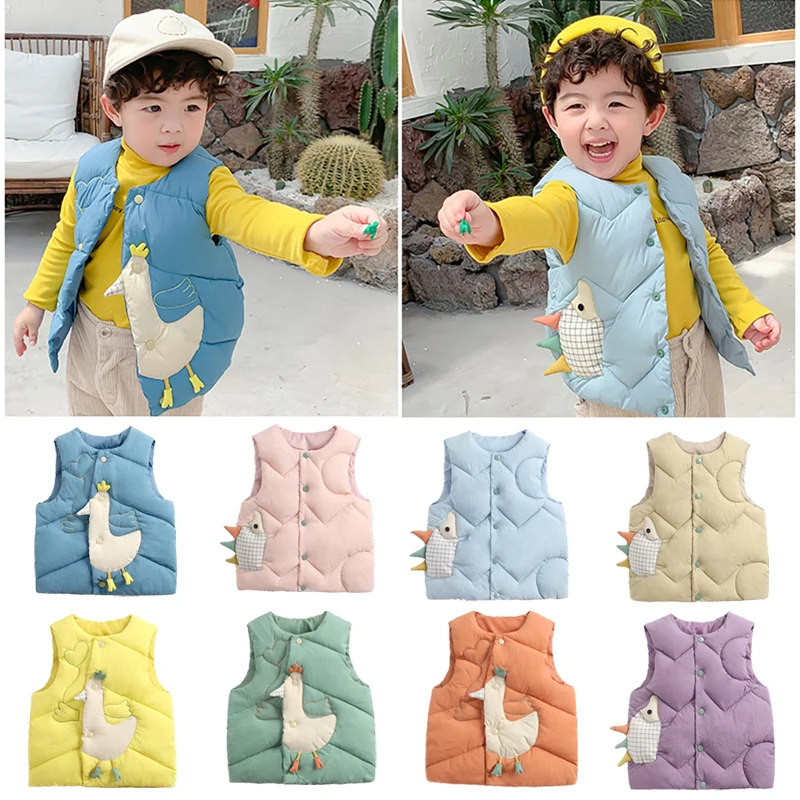 

Новый детский хлопковый жилет с принтом осенне-зимний теплый жилет для маленьких мальчиков и девочек пальто для маленьких девочек
