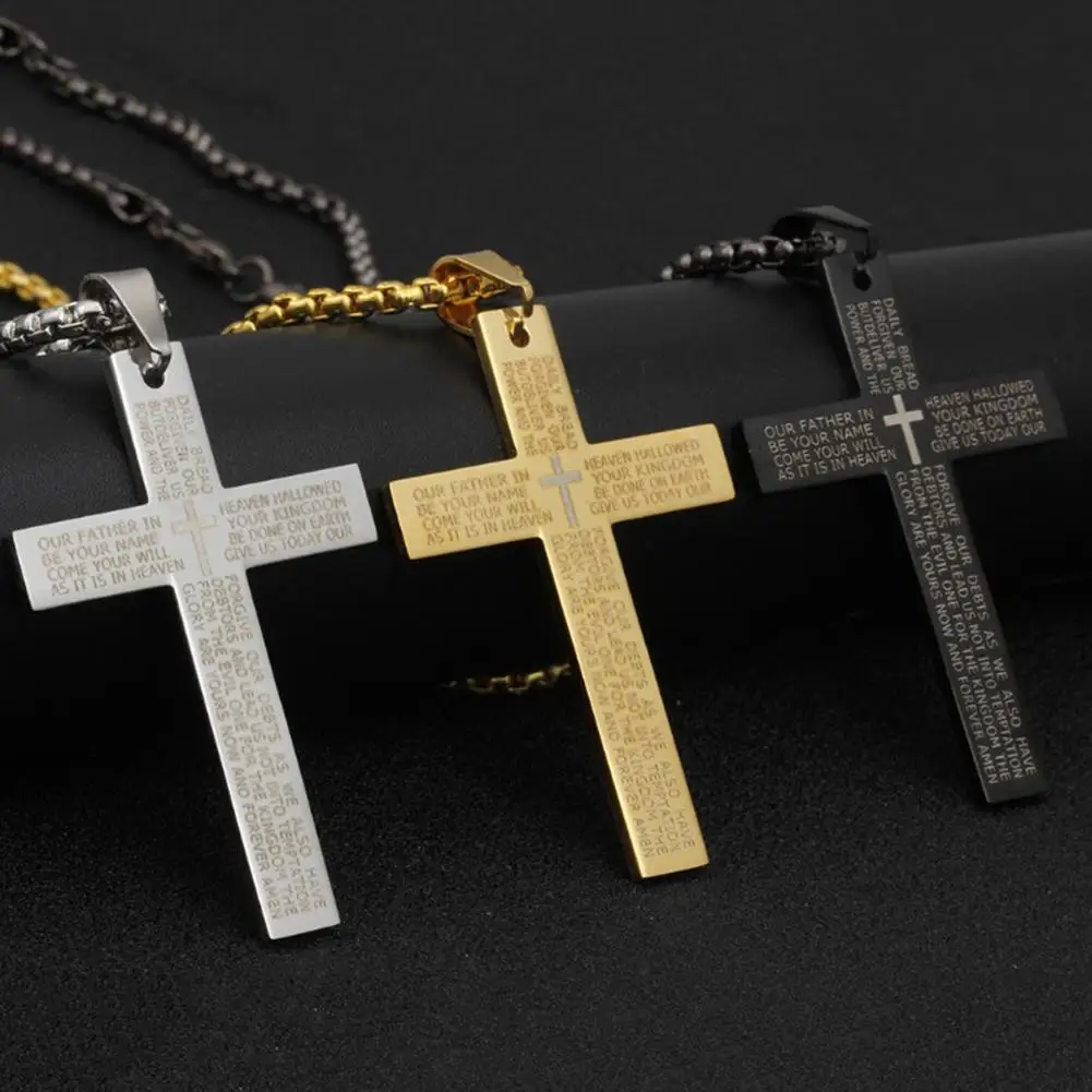 Fashion Vintage Men Letters Print Cross Pendant Titanium Steel Chain Necklace Jewelry Gift choker Accessories for | Украшения и