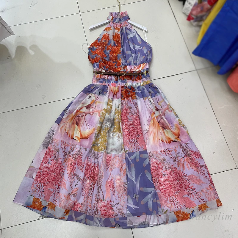 

Sexy Halter Dress for Women 2021 New Elegant Lady Sleeveless Holidday Bohemian Beach Dresses Female Vestido