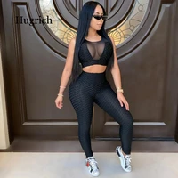 women tracksuit two pieces set crop top long booty pants 2 pieces set elastic sports suits skinny ladies outdoor sportswear