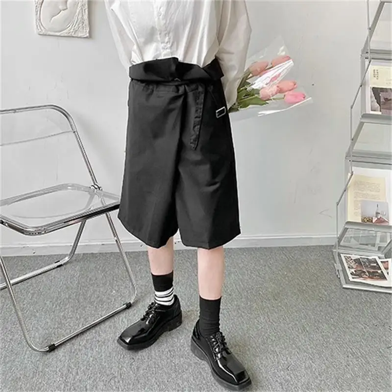 

Large Size Summer Abstinence Asymmetric Design Loose Wide Leg Capris Trendy Men's Harlan Lace Up Niche Pants Men Casual Shorts