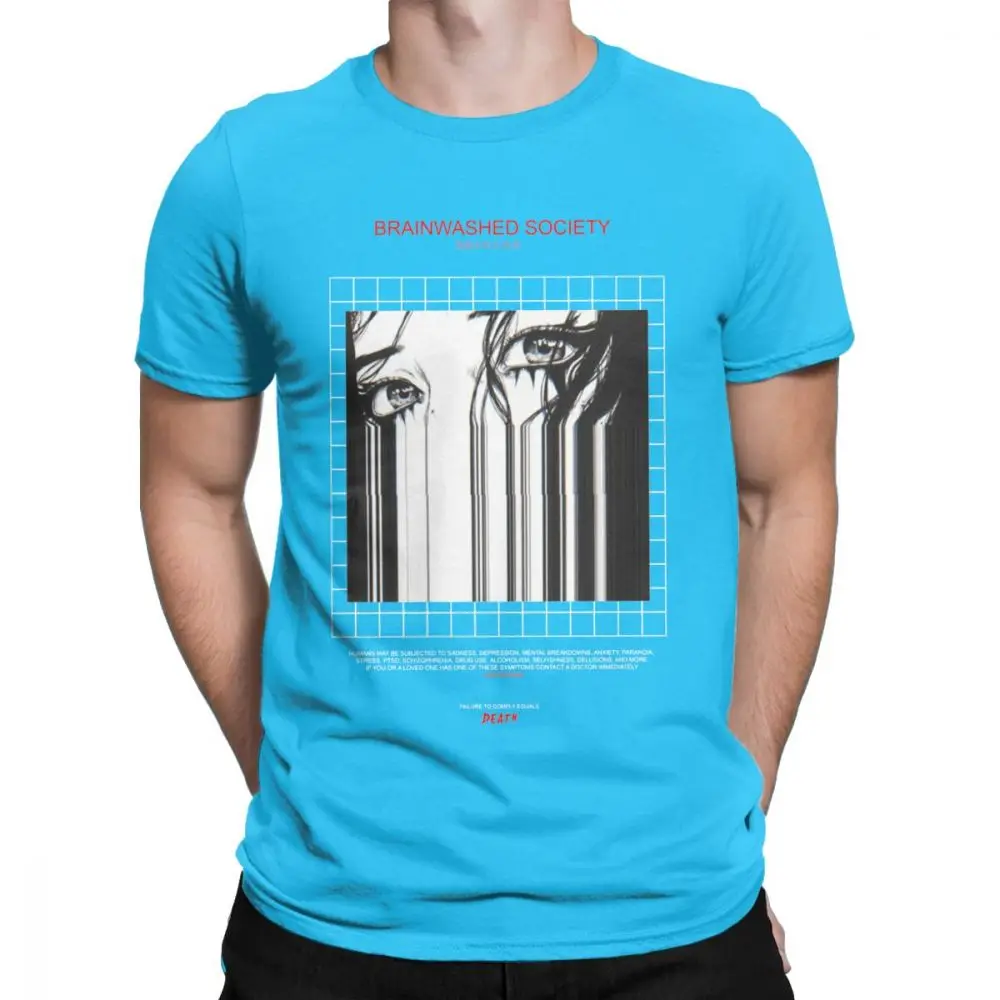 Brainwash society Harajuku футболка Мужская Аниме Vaporwave Япония гранж Sad хлопковая футболка футболки с коротким рукавом размера плюс Топы - Цвет: Королевский синий