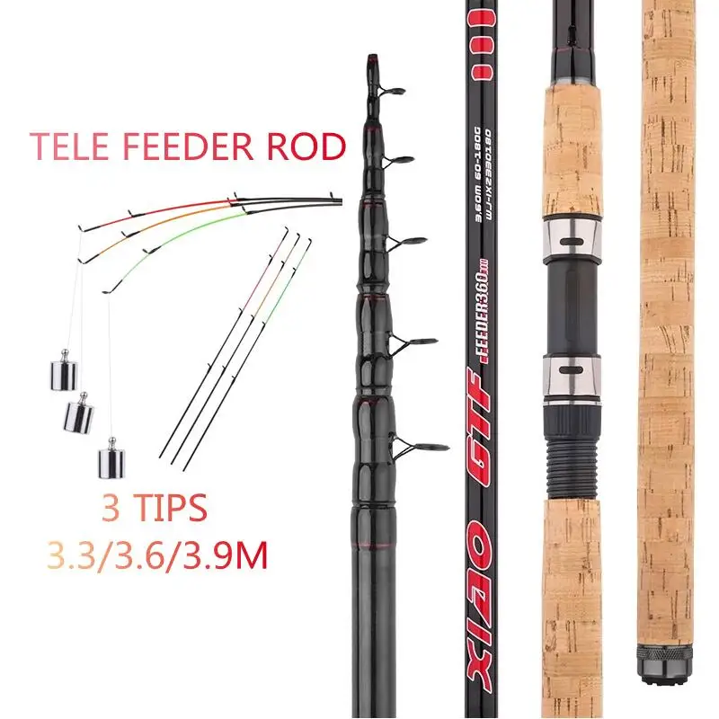 BIGBIGWORLD 3.3m 3.6m 3.9m Telescopic Feeder Fishing Rod 3 Color Tips Traveling Spinning High Carbon Heavy Weight 60 - 180g