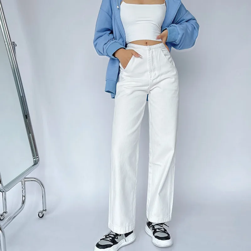 

Женские джинсы GAGA с завышенной талией, прямые джинсы для женщин, Новинка осени 2021, свободные тонкие брюки, брюки, уличные корейские женские ...