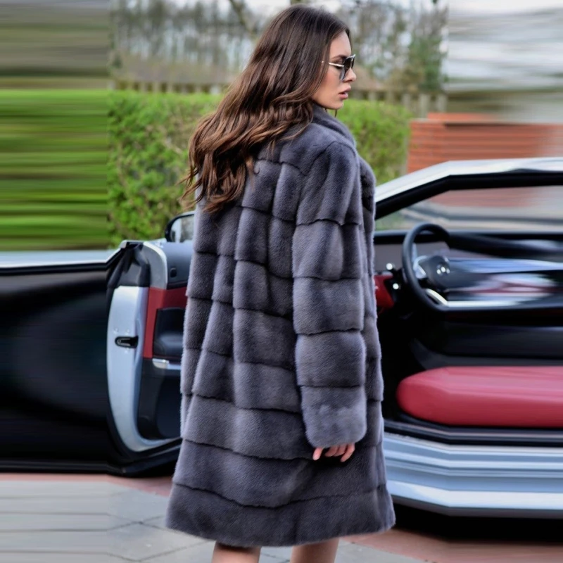 BFFUR 2022 Women Real Mink Fur Coat Natural Full Pelt Genuine Mink Fur Coats Lapel Collar Winter Warm Fur Jacket Women Luxury
