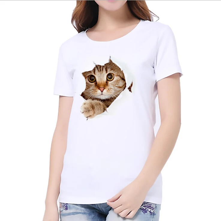 

Casual Women T-Shirts Harajuku Tee Casual Tops Women's T-shirt Summer Cute Animal Printed White T Shirts Cat Dog Funny Printed