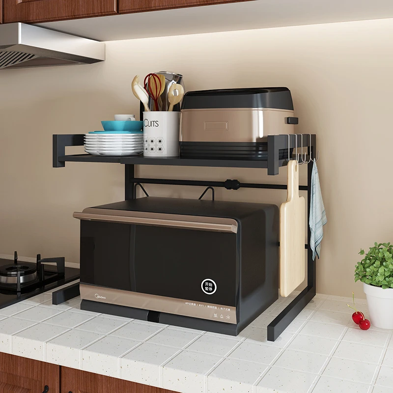 Кухонная микроволновая печь стеллаж для хранения черный двойной слой Выдвижная