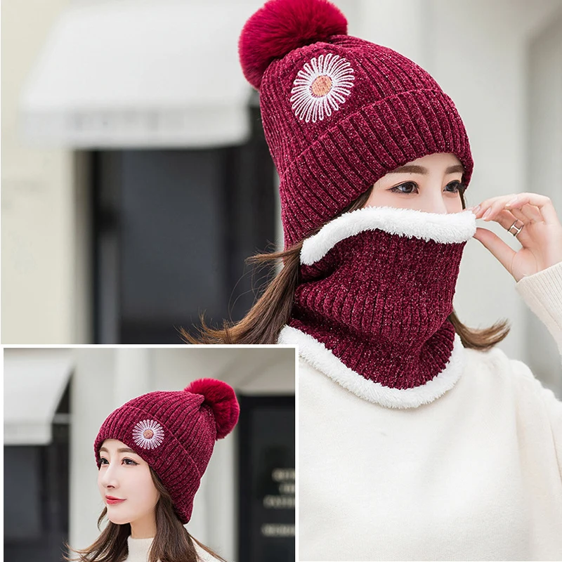 SYi Qarce зимняя теплая вязаная шапка с шарфом набор бини из шерсти для женщин Зимние