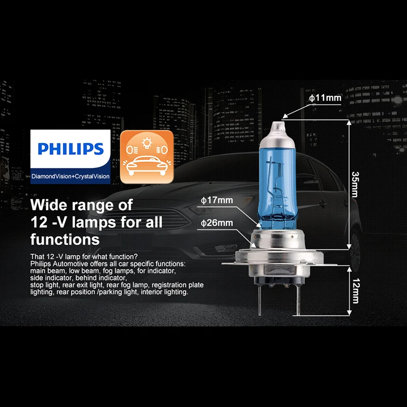 Philips h7 галогенный 55 Вт 12 В Кристальное видение 4300K яркий белый светильник