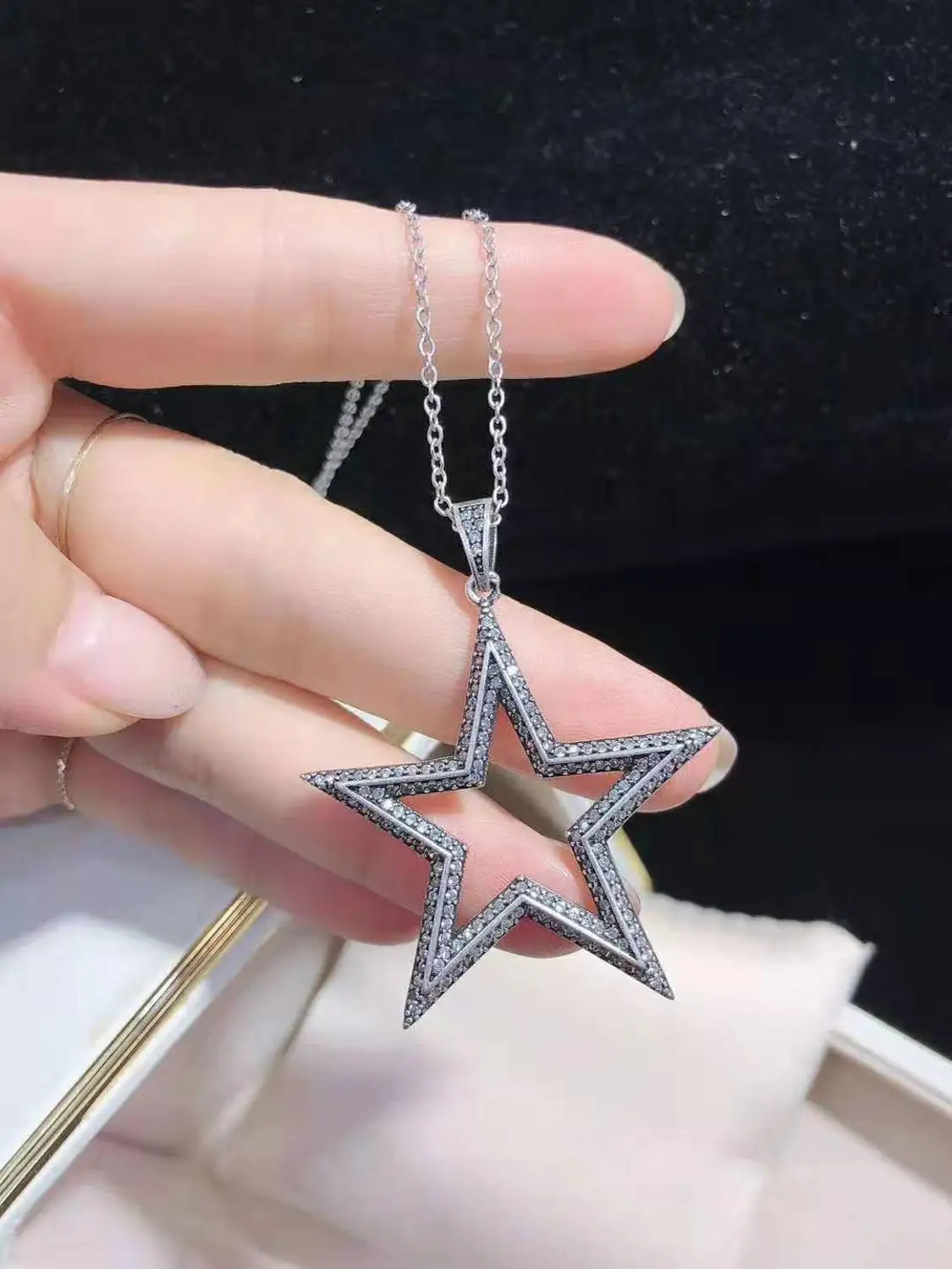 

1pc Silver plated Cz micro Star shaped pendant