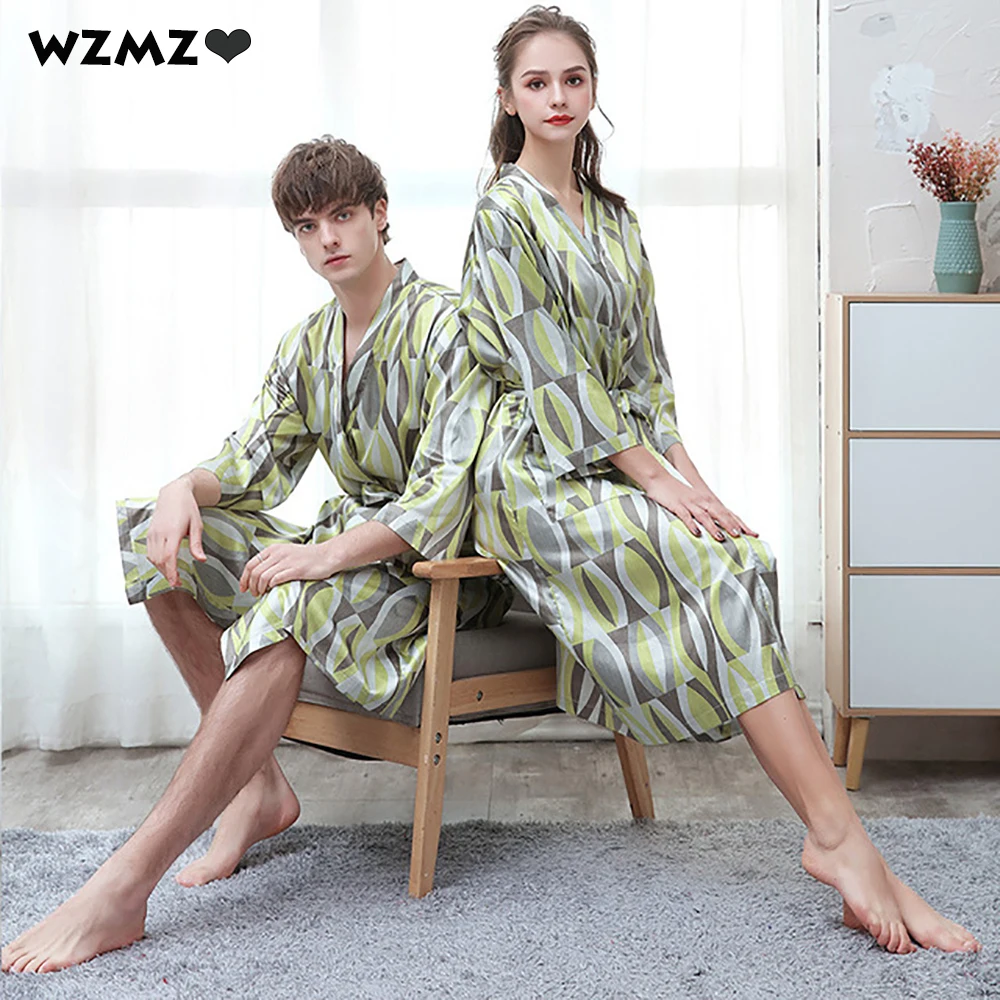

Summer Couple Ice Silk Robes for Women Fashion Digital Printing Kimono Bathrobe Female Night Dress Woman Cozy Pijama Sleepwear