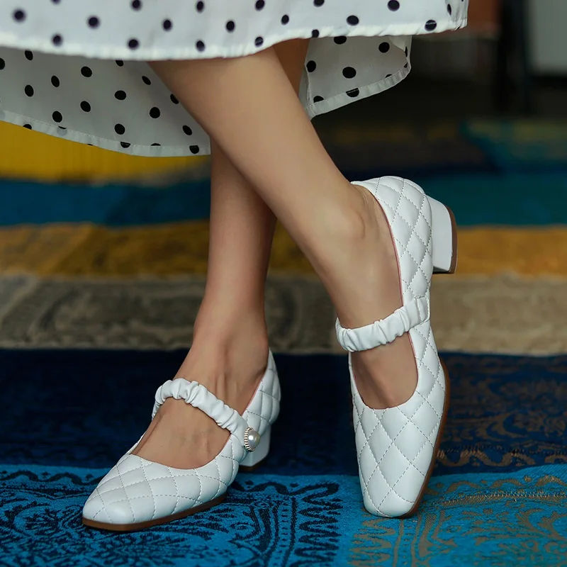 

women Mary Janes pumps embroidered microfiber leather dress sweet high heel female platform classic buckle square toe shoes lady