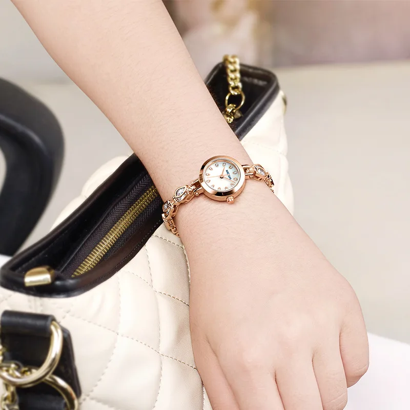 Высокое качество маленькие часы-браслет из розового золота для женщин Megir