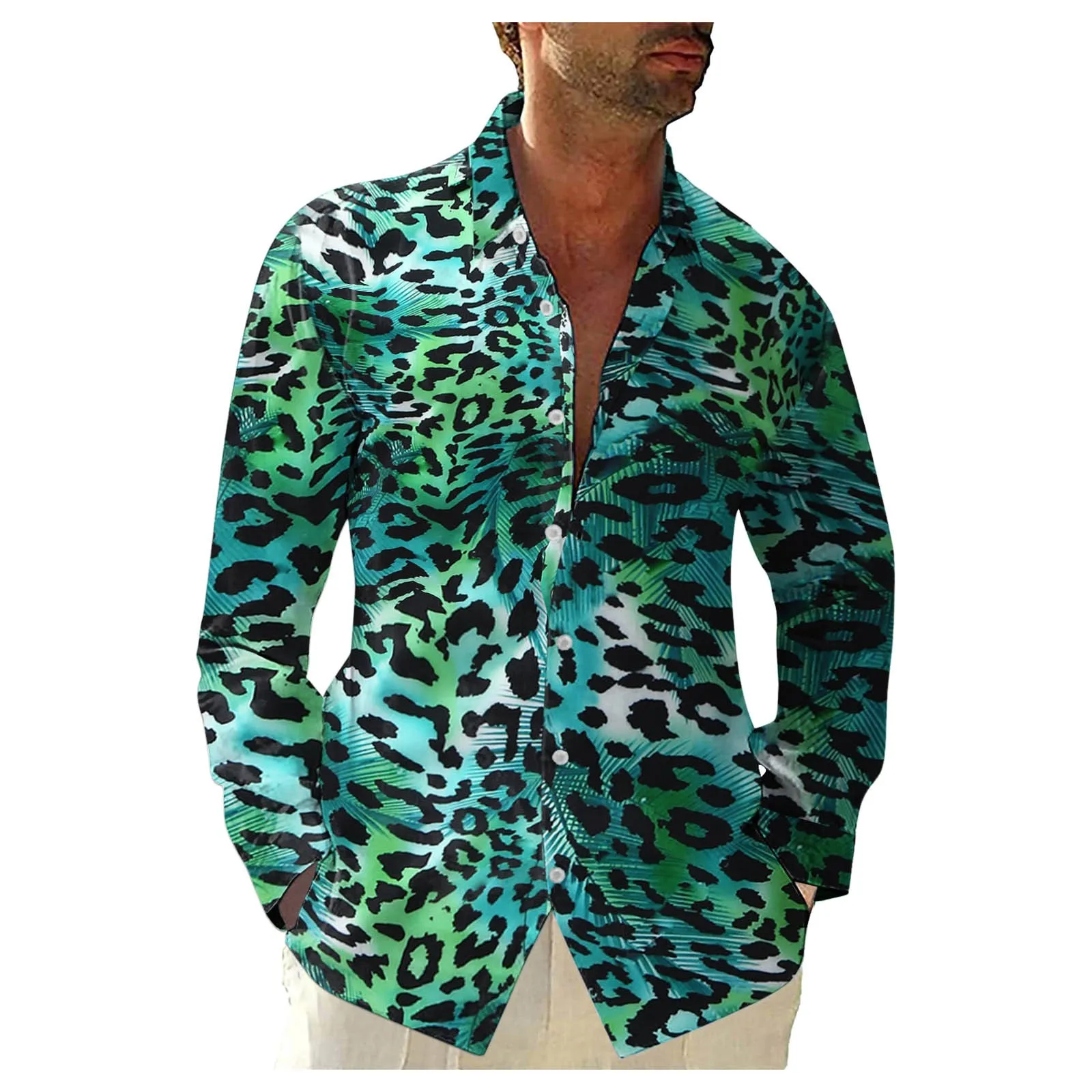 

Men's Casual Blouse Leopard Print Shirt Loose Tops Long Sleeve Shirt Spring Autumn Turn Down Collar ​handsome Men Shirt Chemise
