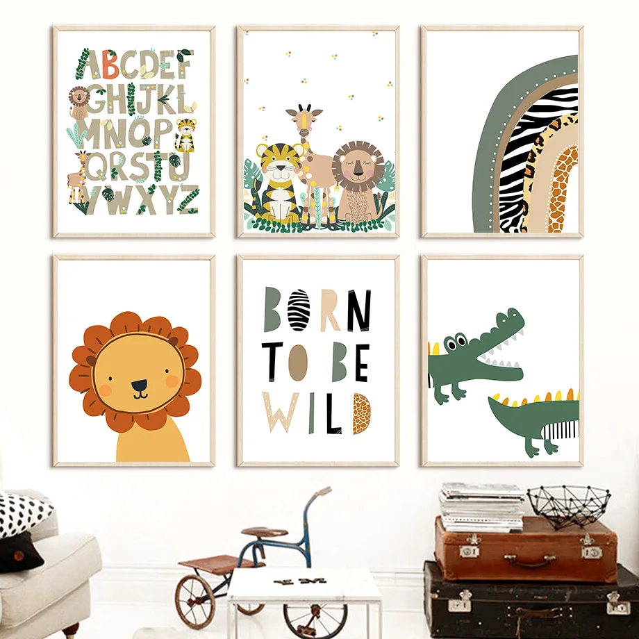 

Alphabet Tiger Crocodile Wild Animals PaintingNordic Posters And Prints Nursery Wall Art Canvas Wall Pictures Child Room Decor