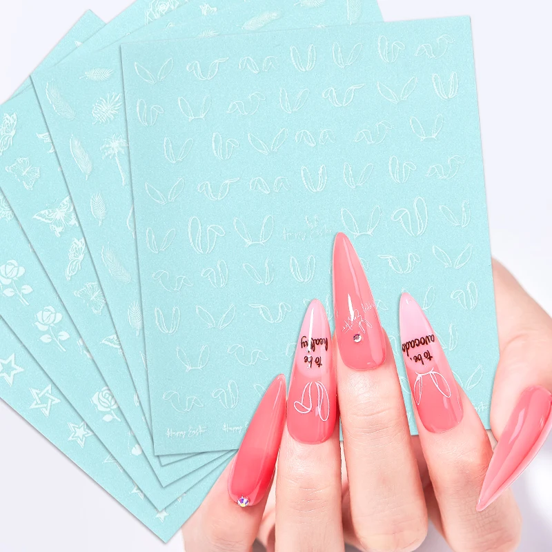 Четыре Лилия: 1 штука белого деталей серия &quotЗвездные 3d Nail Стикеры с перфорацией