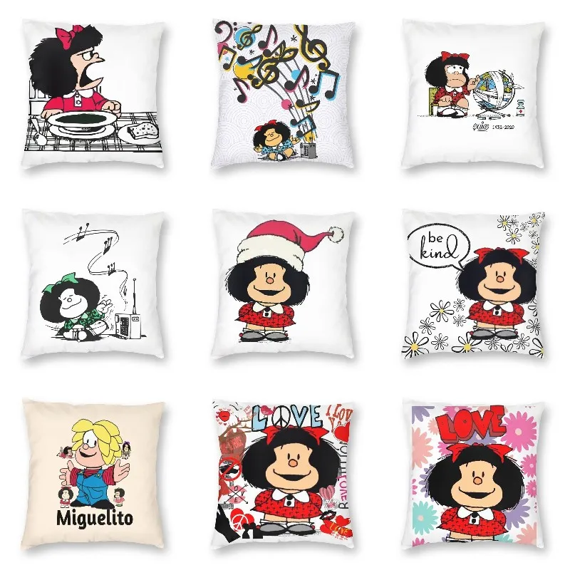

MafaldaTo The Soup Cushion Cover Argentine Cartoon Floor Pillow Case for Sofa Custom Pillowcase Home Decorative