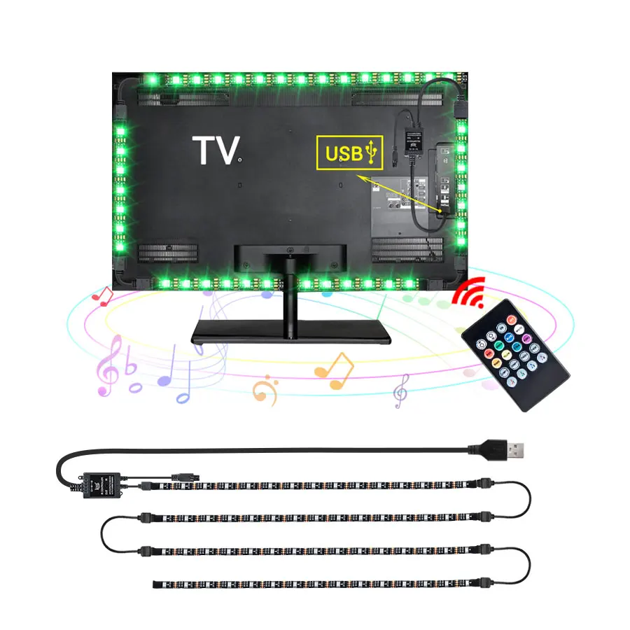 RGB светодиодный светильник с музыкальным управлением 5 В 5050 неоновая Диодная