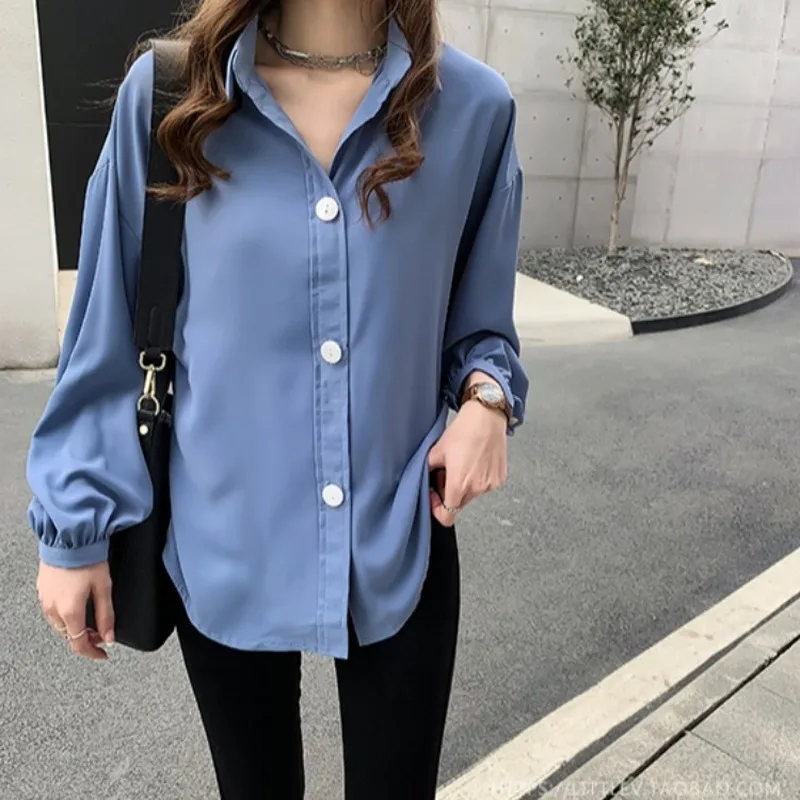

Women White Autumn Blouses Basic Selling Button Solid Long Sleeve Shirt Female Chiffon Women's Slim Clothing Plus Size 4XL Tops