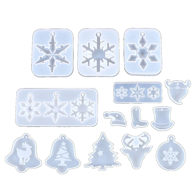 

14Pcs Christmas Silicone Epoxy Resin Pendant Mould Christmas Tree Snowflake Molds Pendant Necklace Jewelry Making Tools