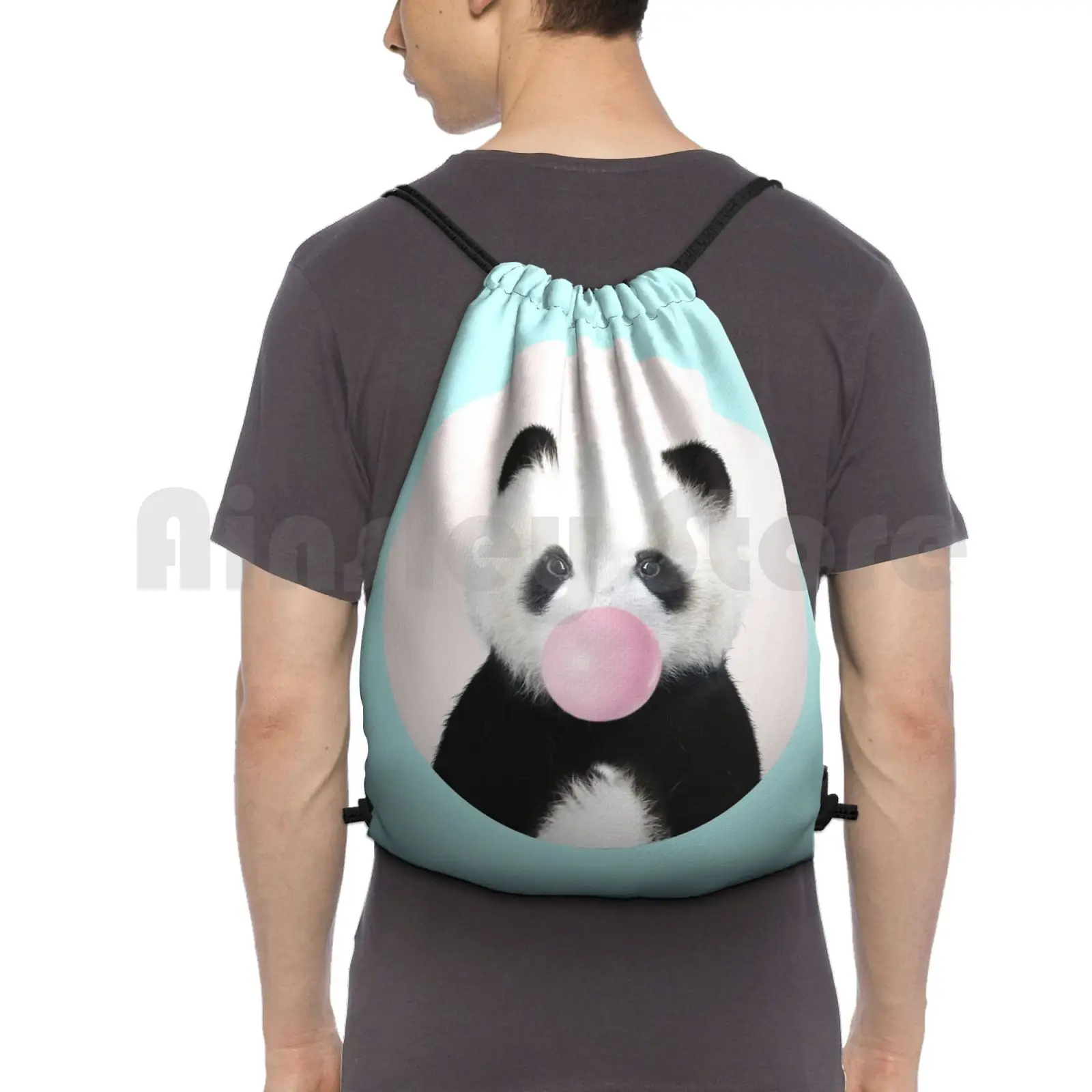 

Panda Bear With Bubble Gum Backpack Drawstring Bags Gym Bag Waterproof Panda Panda Bear Panda Art Bear Art Panda Bear